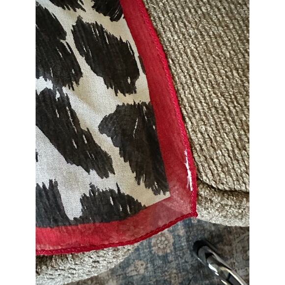 Silk Animal Print Scarf 21” X 21” Transparent Red, Black &‎ White - Picture 2 of 8